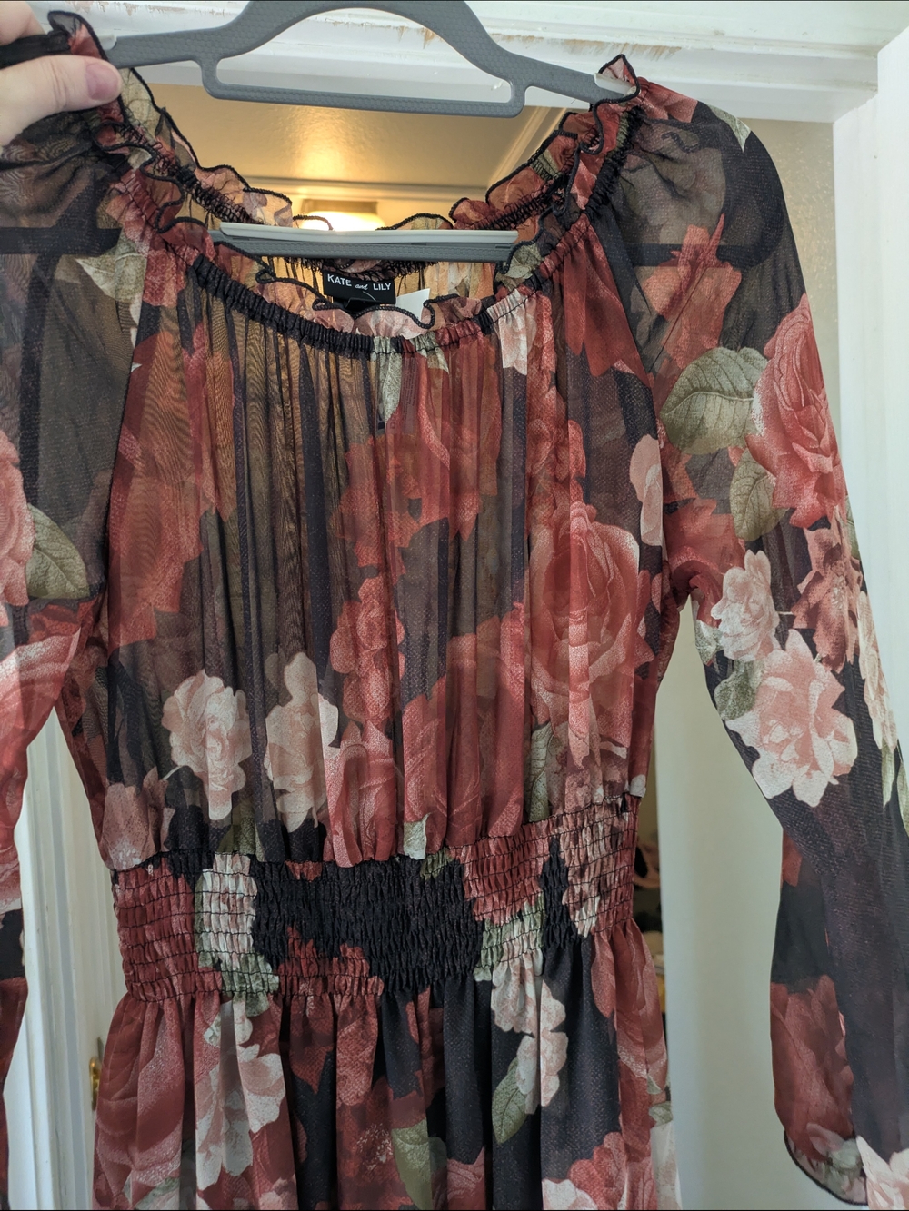 Women's Kate & Lily Chiffon Rose Floral Tiered Maxi Dress Smocked